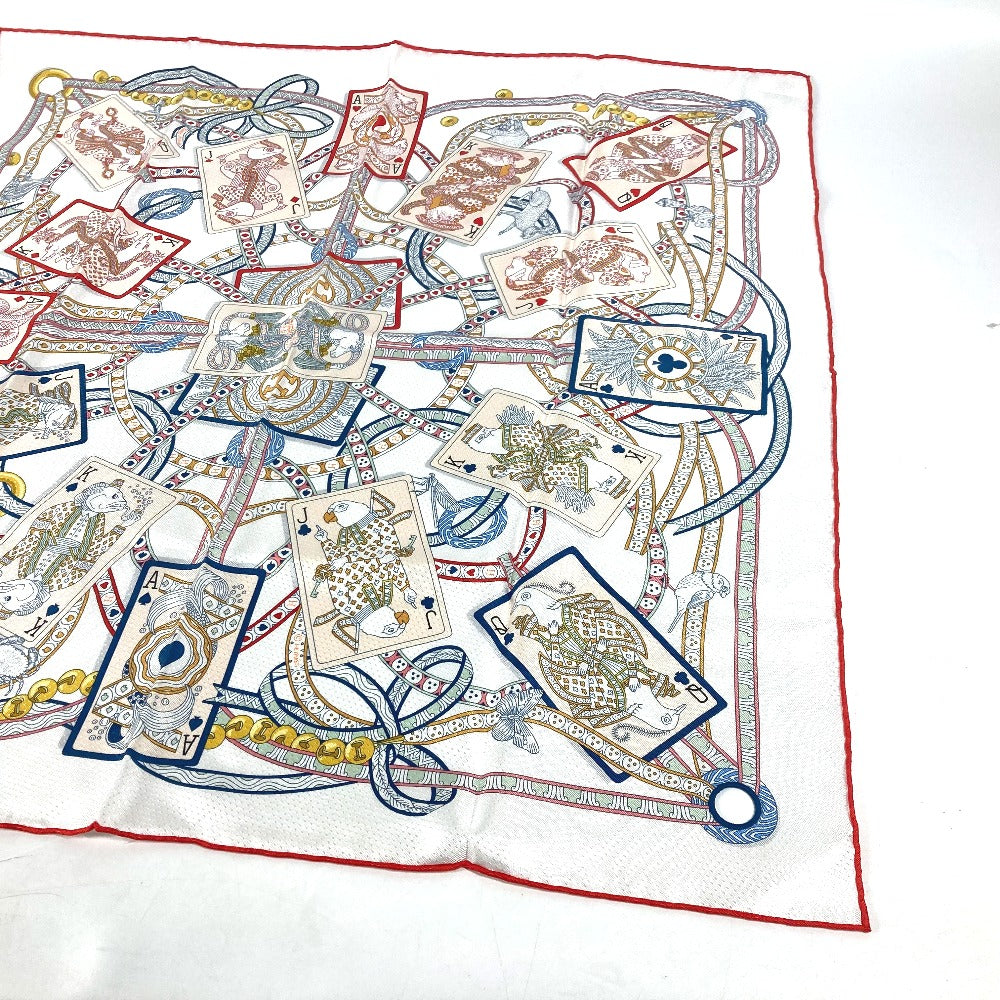 HERMES scarf silk white Carre70 PIQUE DAME DE COEUR Piqu Queen of Hearts Women  d