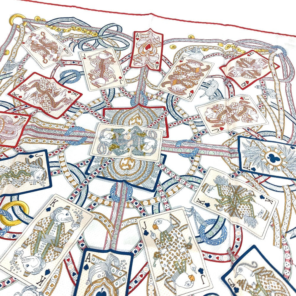 HERMES scarf silk white Carre70 PIQUE DAME DE COEUR Piqu Queen of Hearts Women  d
