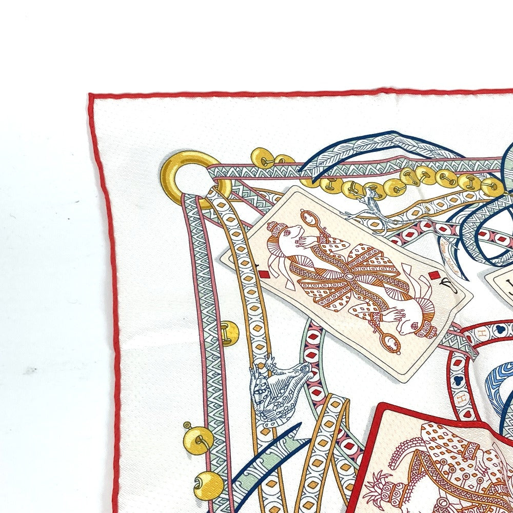 HERMES scarf silk white Carre70 PIQUE DAME DE COEUR Piqu Queen of Hearts Women  d