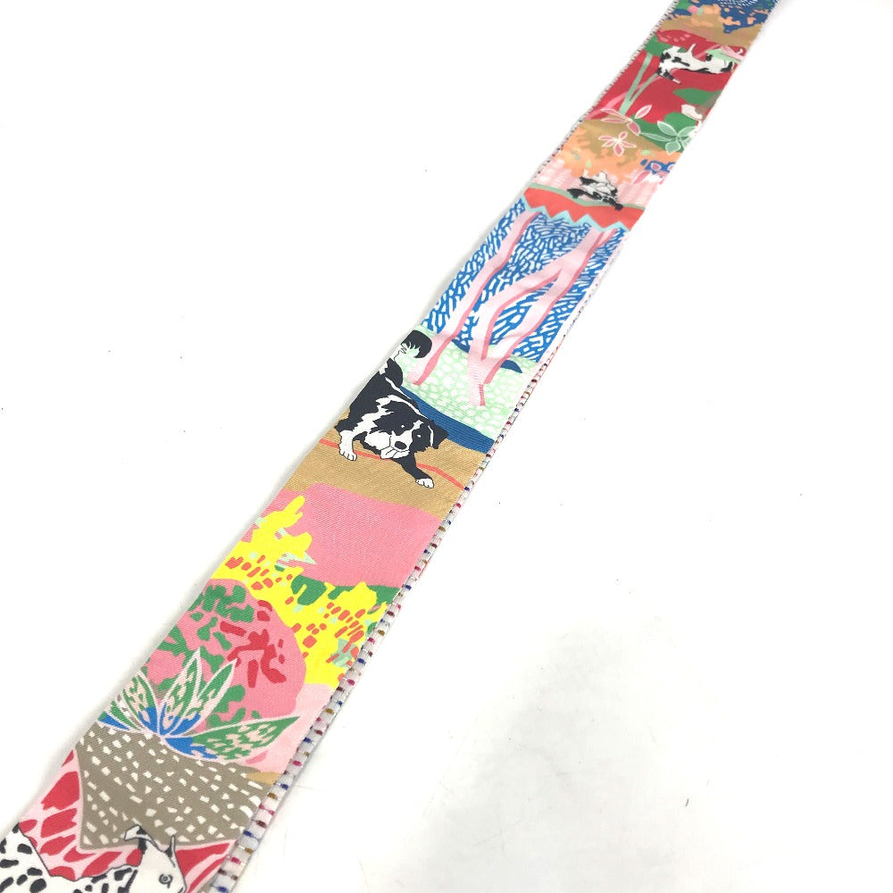 HERMES scarf silk multicolor Embroidery dog puppy dog Twilly Twins Women  d