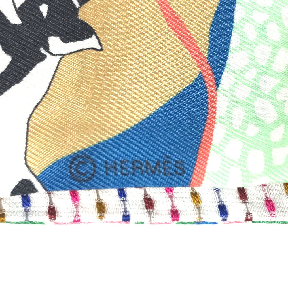 HERMES scarf silk multicolor Embroidery dog puppy dog Twilly Twins Women  d