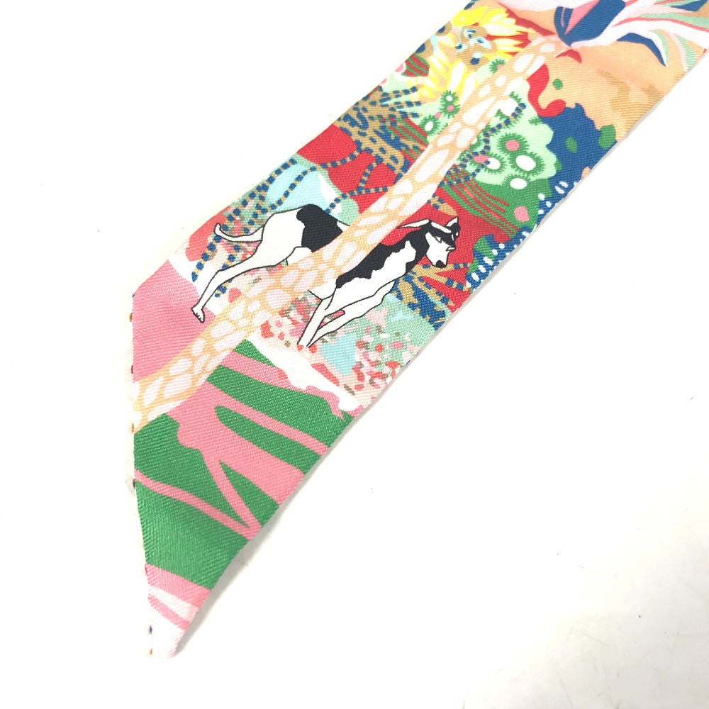 HERMES scarf silk multicolor Embroidery dog puppy dog Twilly Twins Women  d