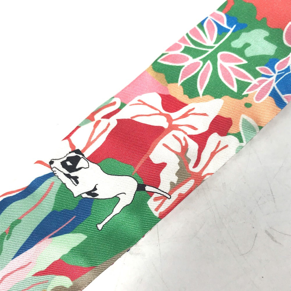 HERMES scarf silk multicolor Embroidery dog puppy dog Twilly Twins Women  d