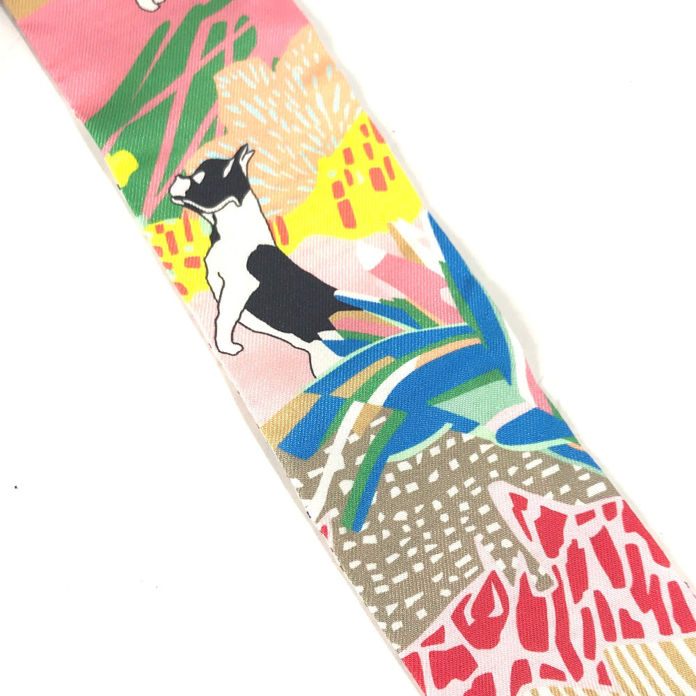 HERMES scarf silk multicolor Embroidery dog puppy dog Twilly Twins Women  d