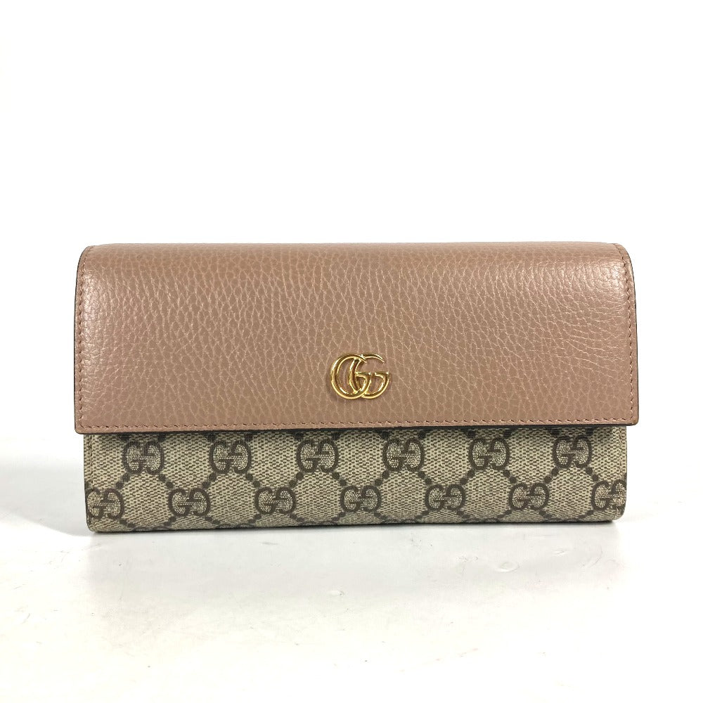 GUCCI Long Wallet Purse 456116 GG Supreme Canvas pink beige GG Supreme Double G Leather Continental Wallet Women
