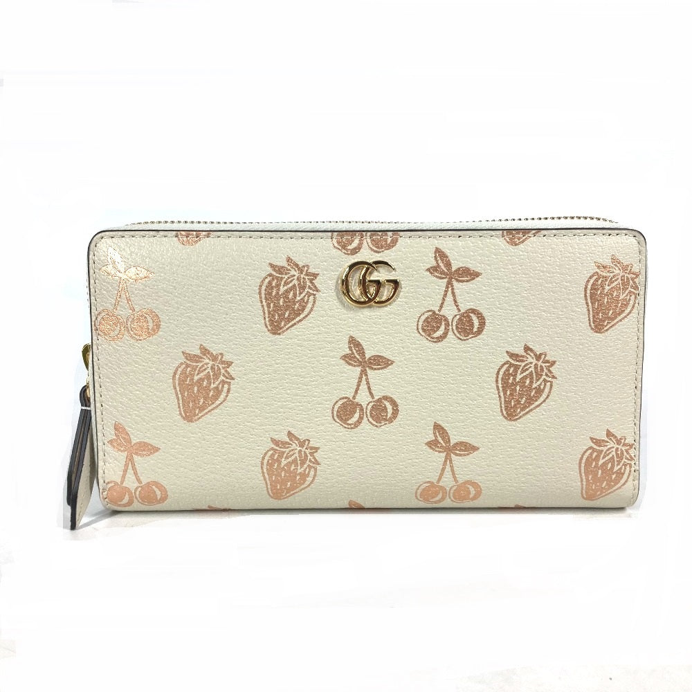 GUCCI Long Wallet Purse 456117 leather White x pink GG Marmont Cherry Strawberry Valentine Women