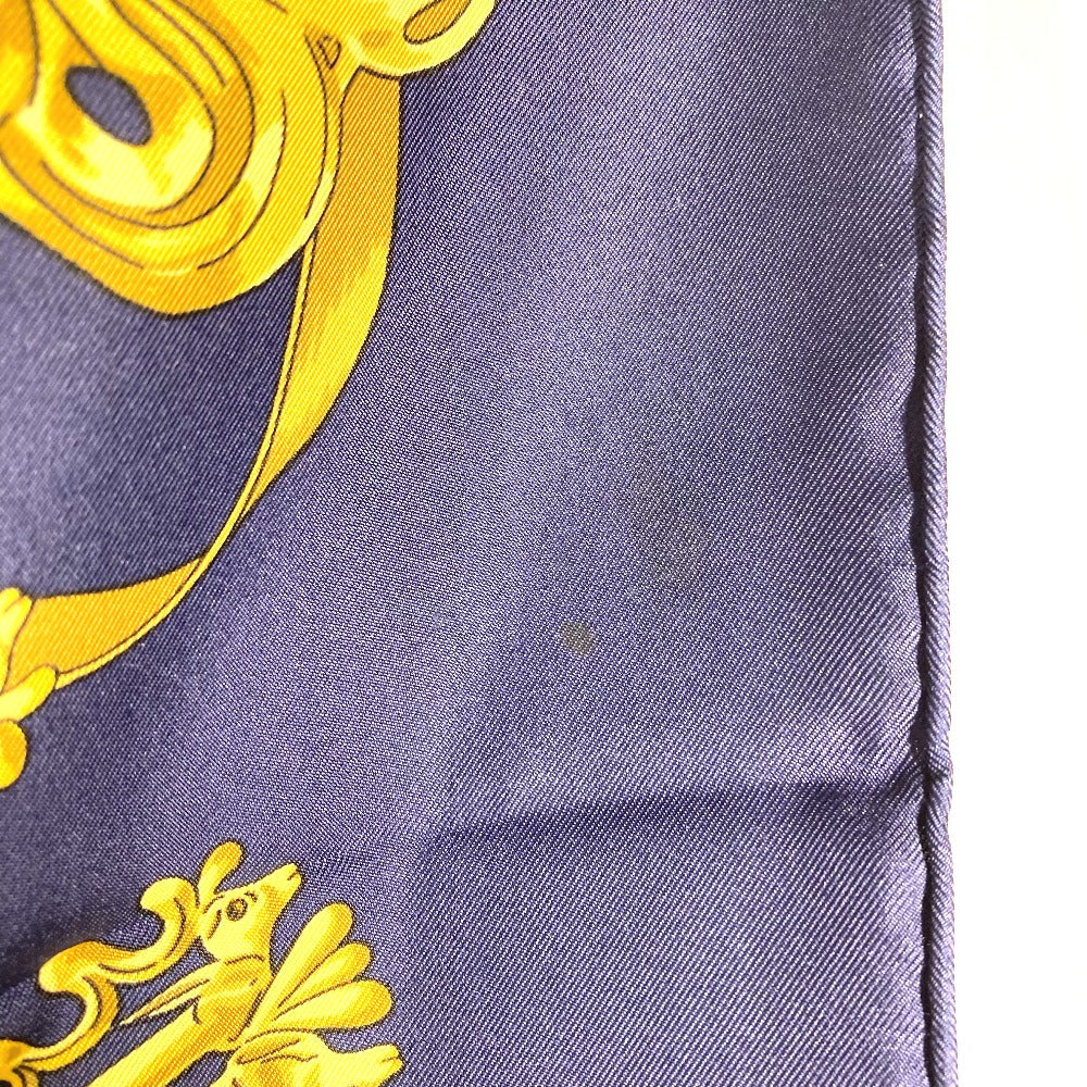 HERMES scarf silk Navy x gold LES CAVALIERS D'OR Golden knight Women  d
