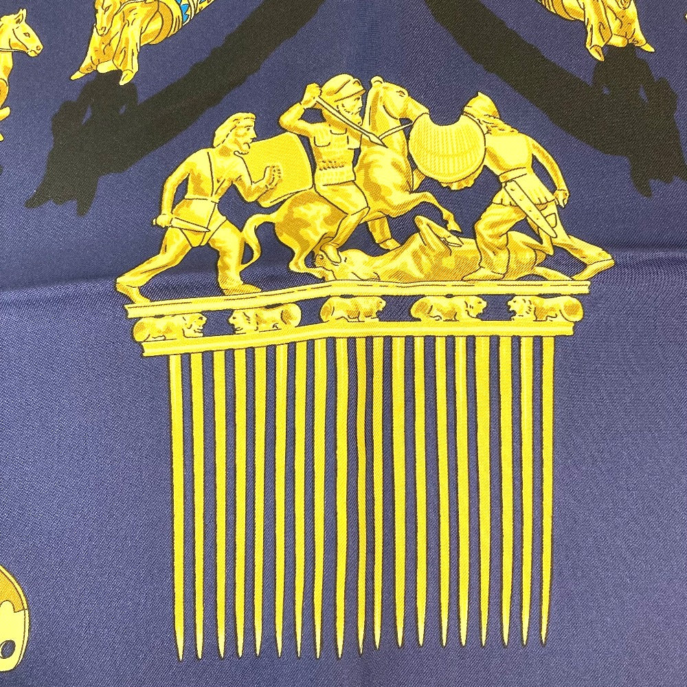 HERMES scarf silk Navy x gold LES CAVALIERS D'OR Golden knight Women  d