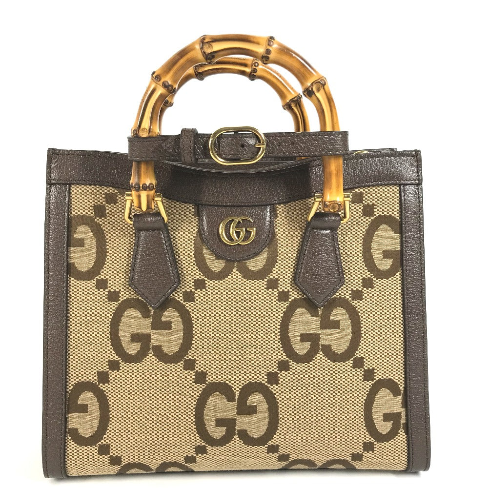 GUCCI Shoulder Bag 660195 GG canvas / leather beige Gucci Diana Bamboo Jumbo GG Small Tote Bag Women