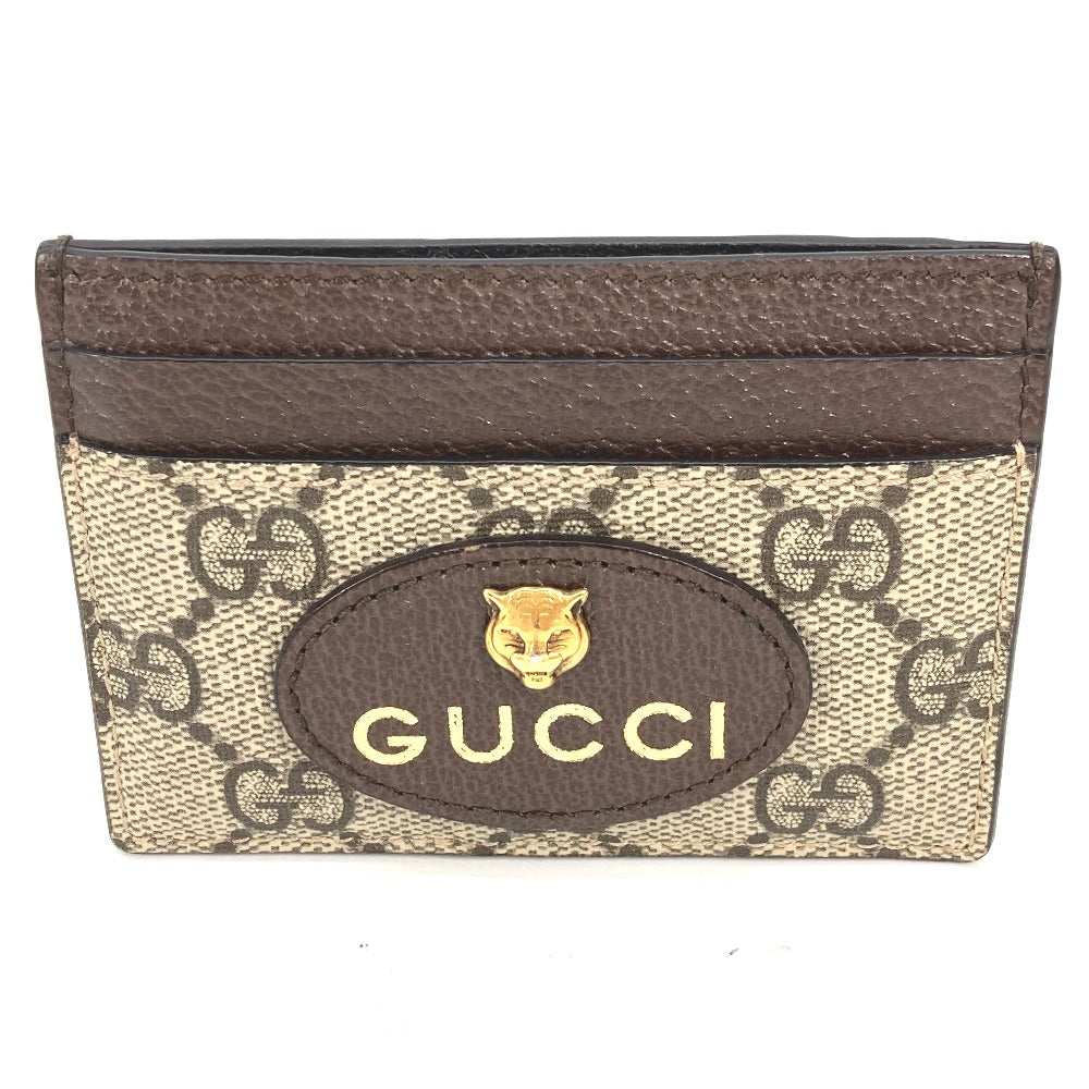 GUCCI Card Case 597557 GG Supreme Canvas Brown x yellow GG Supreme Cat Head Cat neo   mens