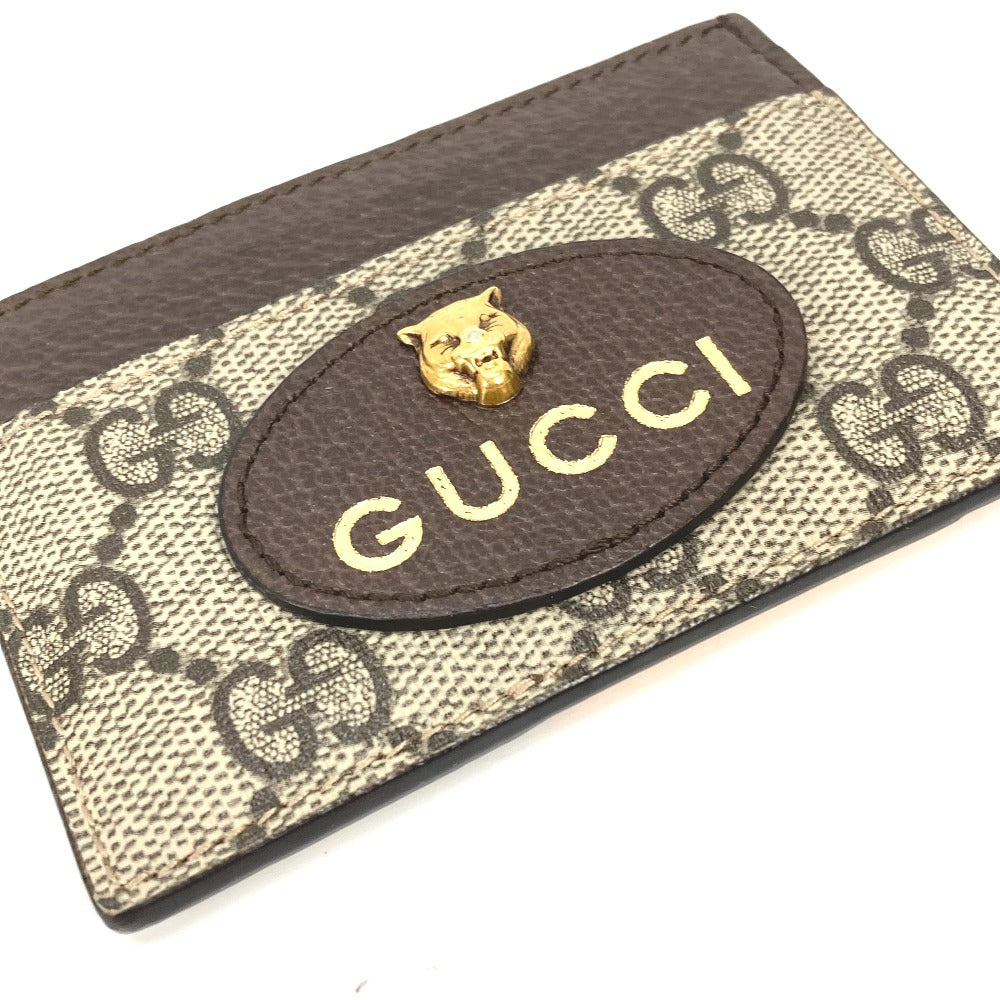 GUCCI Card Case 597557 GG Supreme Canvas Brown x yellow GG Supreme Cat Head Cat neo   mens