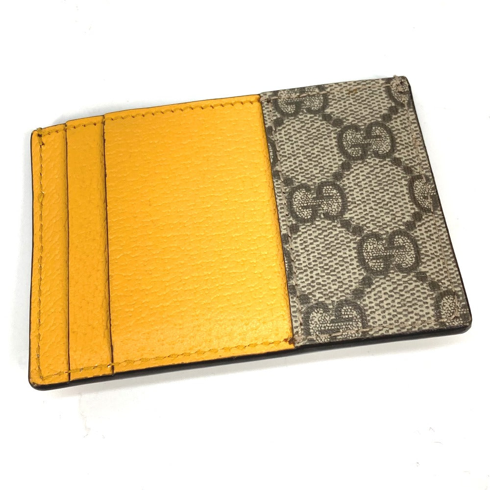 GUCCI Card Case 597557 GG Supreme Canvas Brown x yellow GG Supreme Cat Head Cat neo   mens