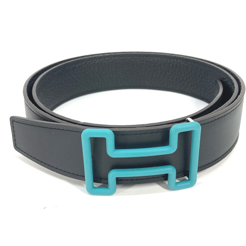 HERMES belt Boxcalf, Togo Black x blue H buckle Tonight mens 90  d
