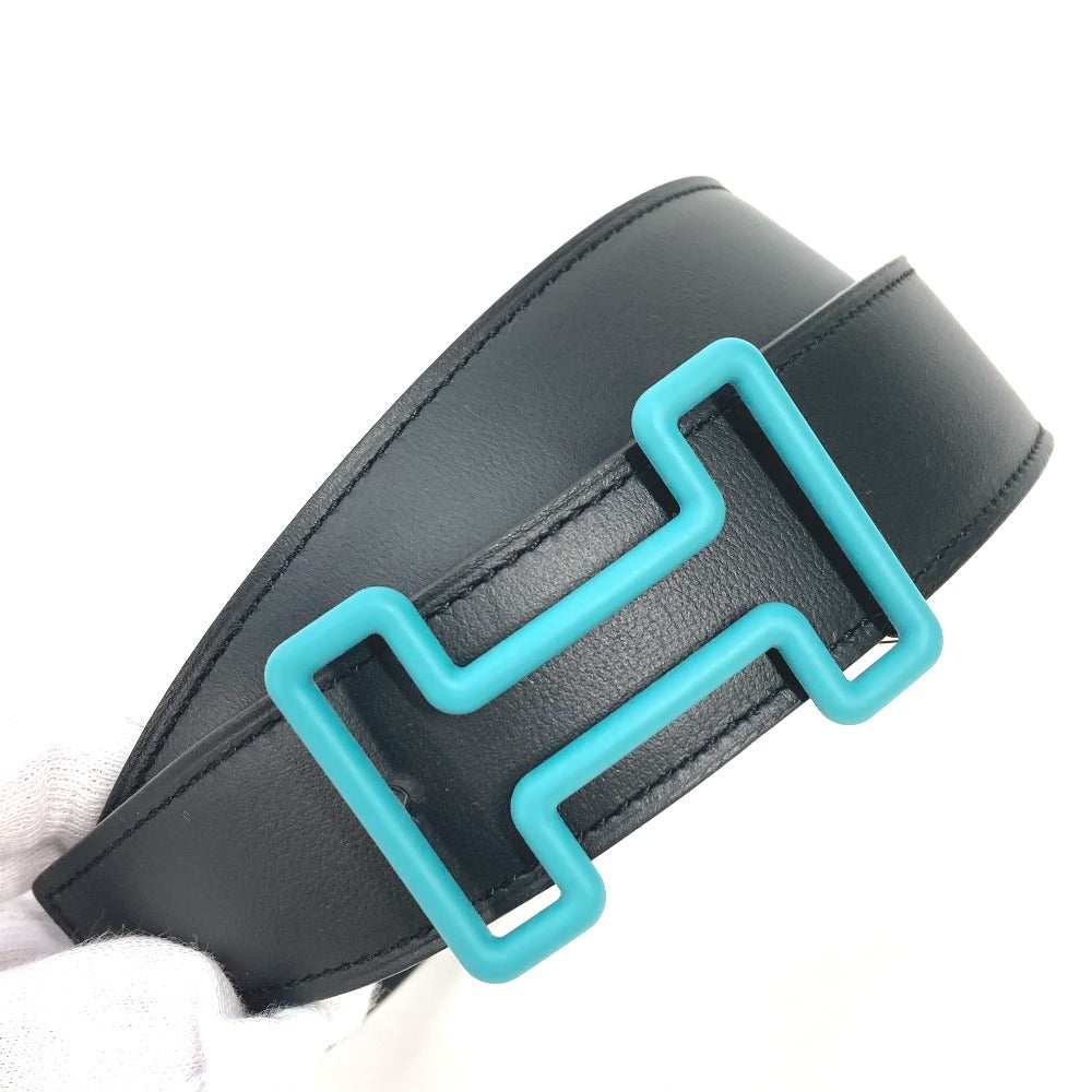 HERMES belt Boxcalf, Togo Black x blue H buckle Tonight mens 90  d