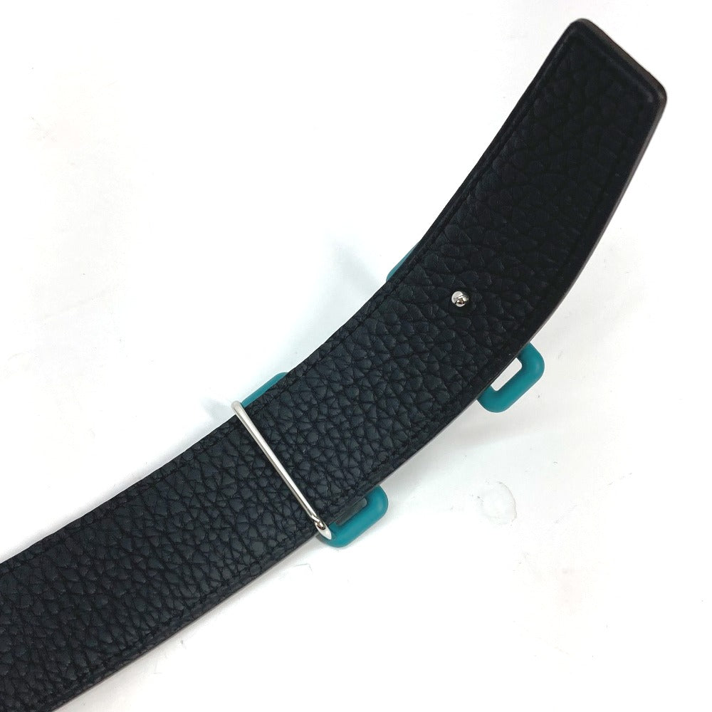 HERMES belt Boxcalf, Togo Black x blue H buckle Tonight mens 90  d