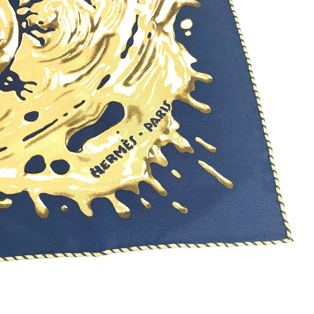 HERMES scarf silk Navy x gold gavroche PEINTURE FRAICHE Freshly painted Women  d