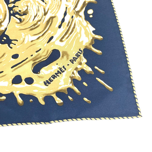 HERMES scarf silk Navy x gold gavroche PEINTURE FRAICHE Freshly painted Women  d