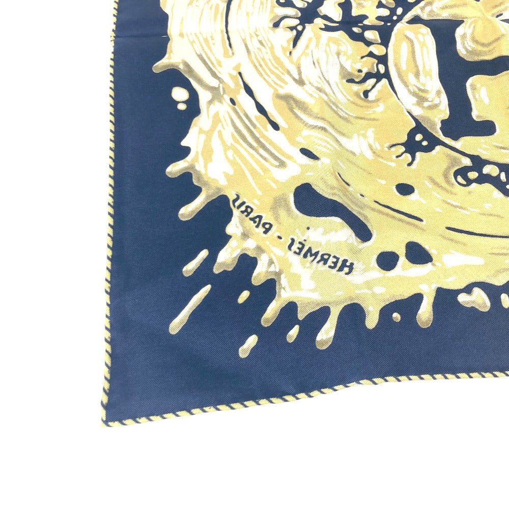 HERMES scarf silk Navy x gold gavroche PEINTURE FRAICHE Freshly painted Women  d