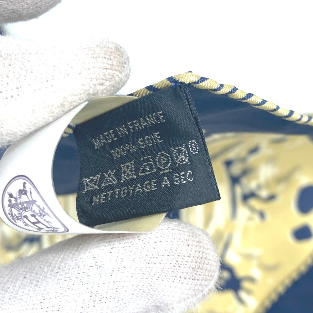 HERMES scarf silk Navy x gold gavroche PEINTURE FRAICHE Freshly painted Women  d