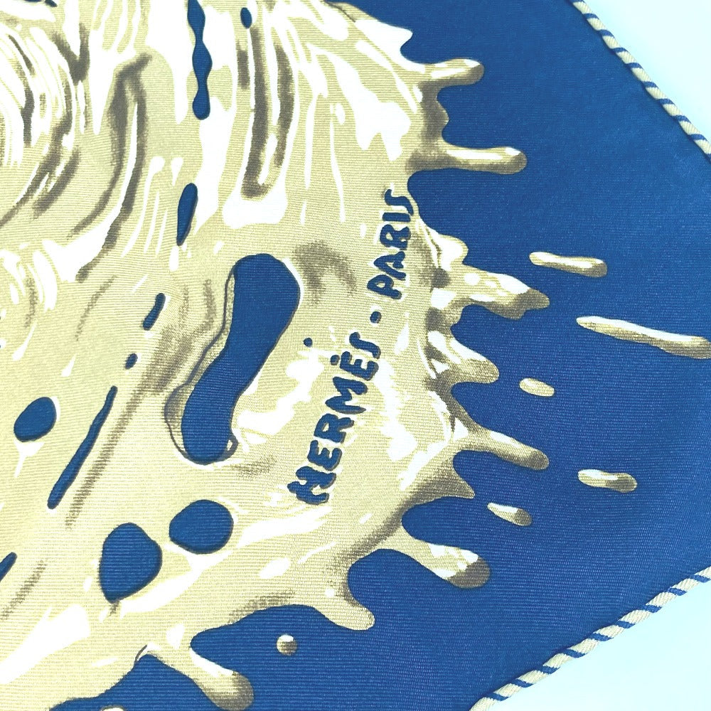 HERMES scarf silk Navy x gold gavroche PEINTURE FRAICHE Freshly painted Women  d