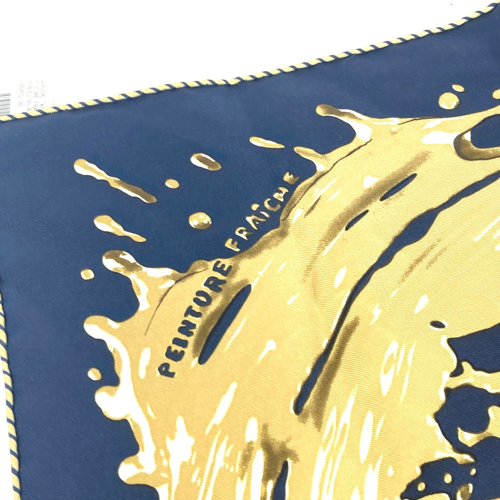 HERMES scarf silk Navy x gold gavroche PEINTURE FRAICHE Freshly painted Women  d