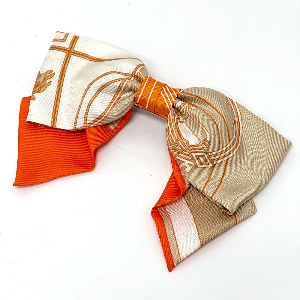 HERMES Valletta silk orange x beige x white ribbon Grenelle Exlibris Women  d