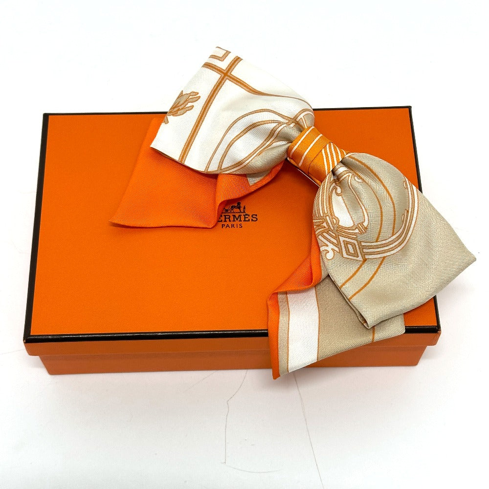 HERMES Valletta silk orange x beige x white ribbon Grenelle Exlibris Women  d