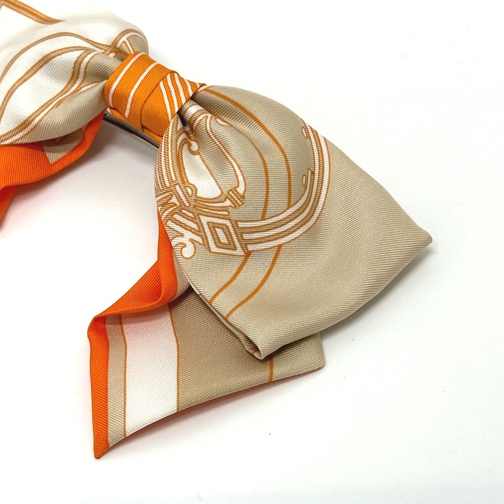 HERMES Valletta silk orange x beige x white ribbon Grenelle Exlibris Women  d