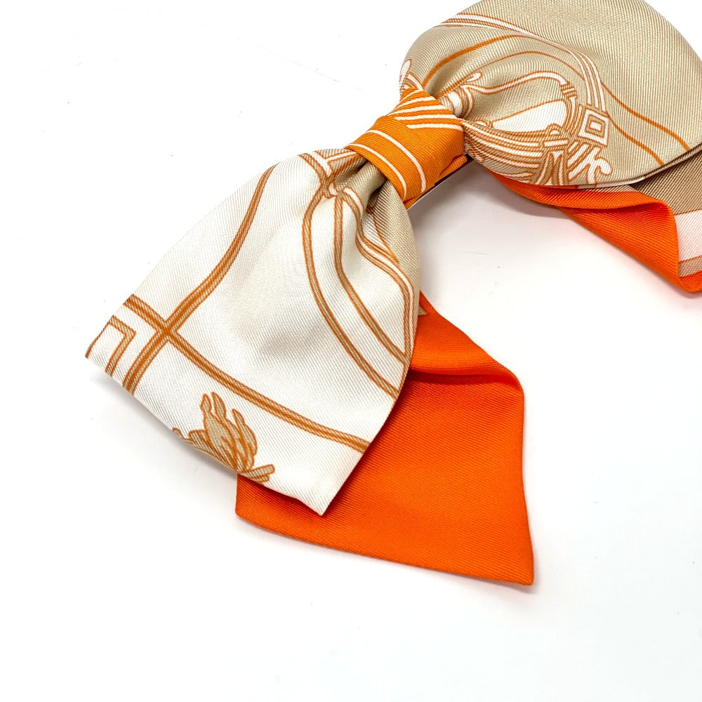 HERMES Valletta silk orange x beige x white ribbon Grenelle Exlibris Women  d