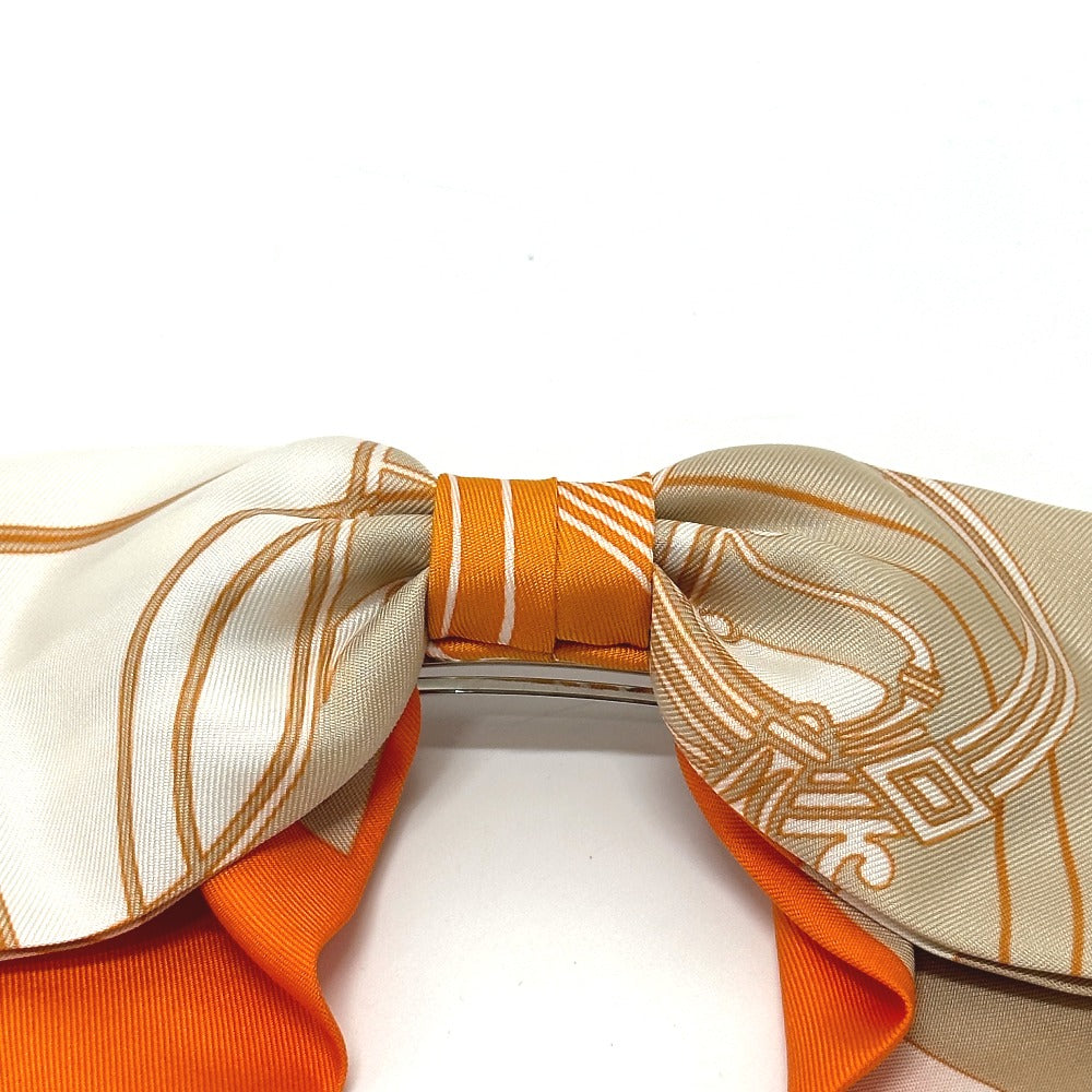 HERMES Valletta silk orange x beige x white ribbon Grenelle Exlibris Women  d