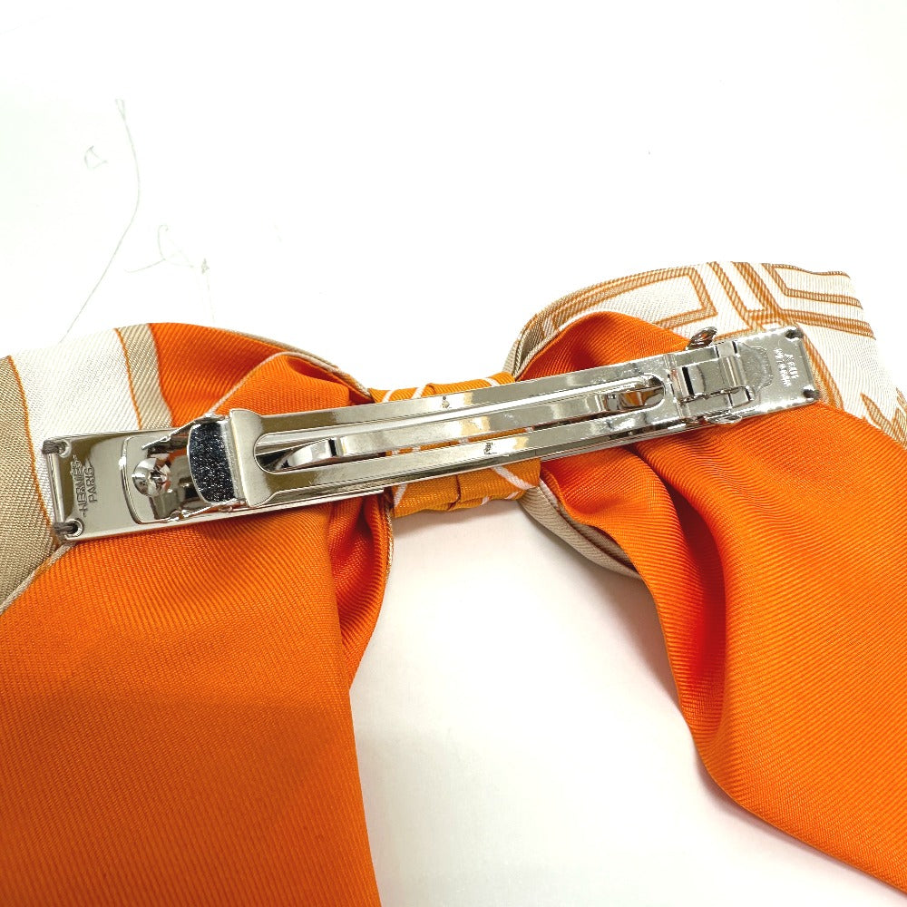 HERMES Valletta silk orange x beige x white ribbon Grenelle Exlibris Women  d