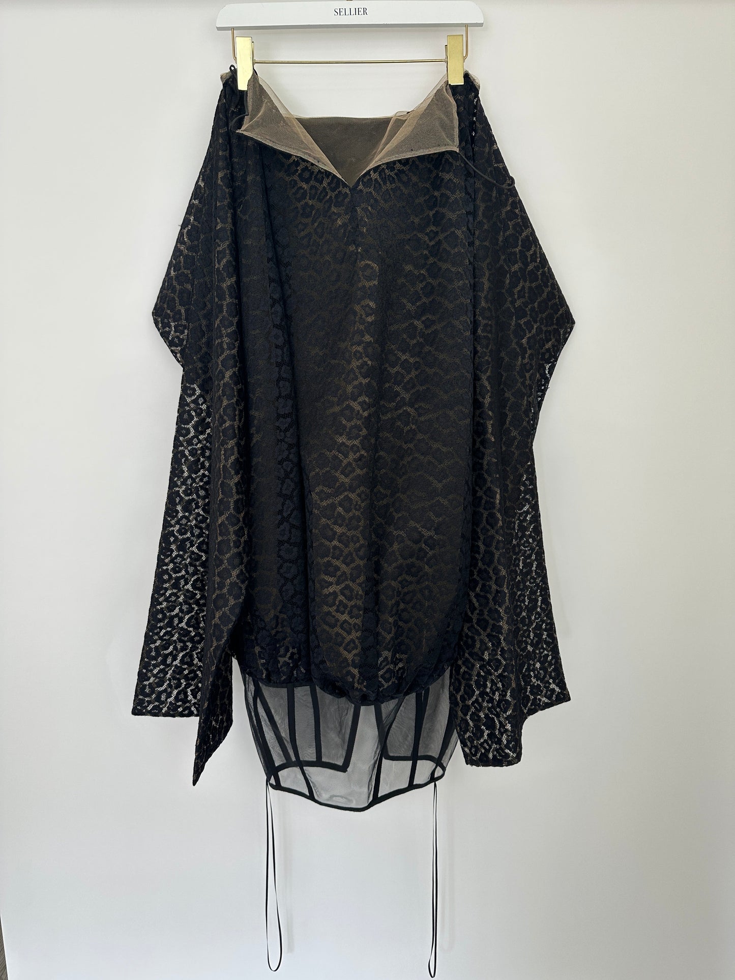 Ala•a Black Leopard Printed Textured Long-Sleeve Midi Dress Size FR 36 (UK 8)
