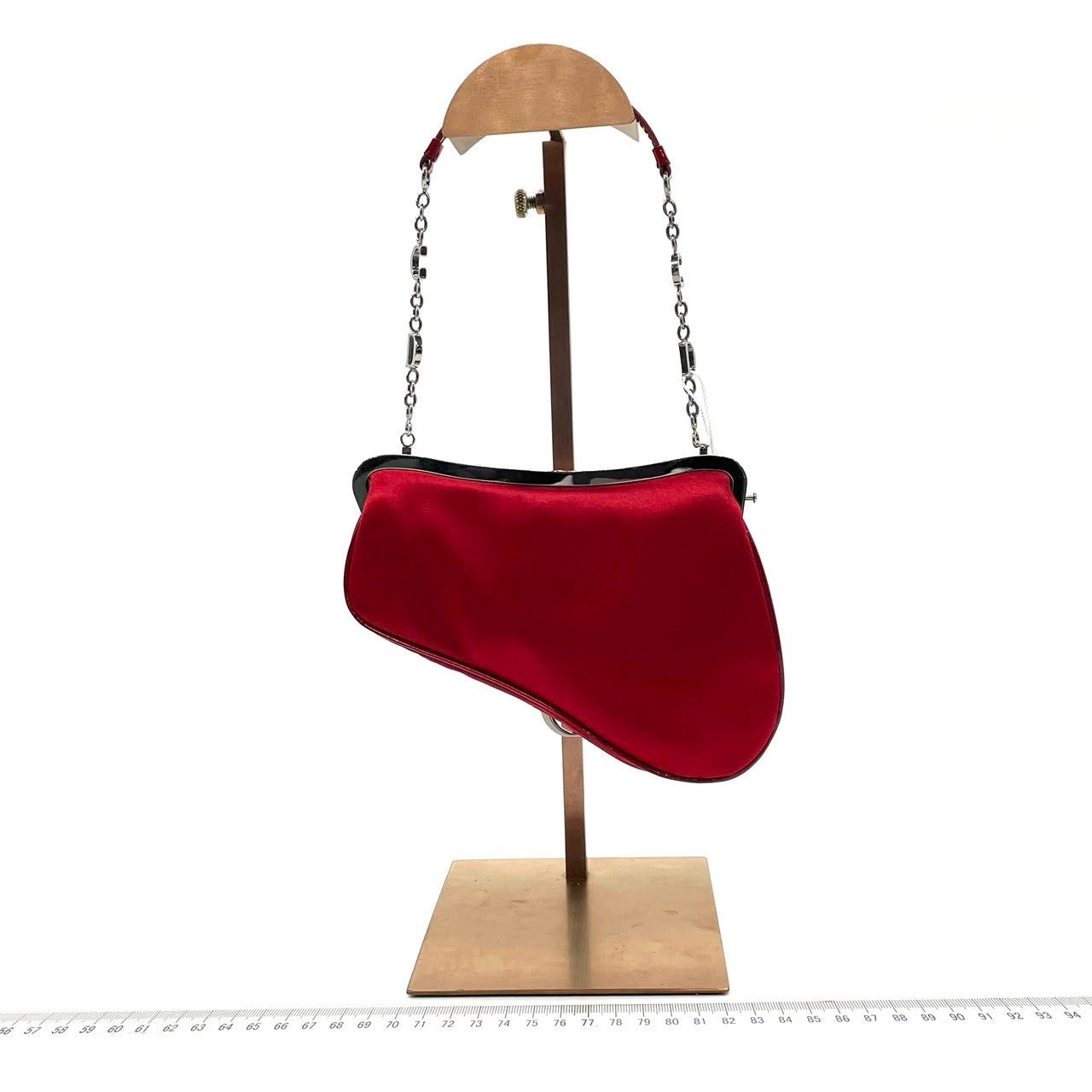 Dior Saddle   Classic Clutch   Mini Red Silk Satin
