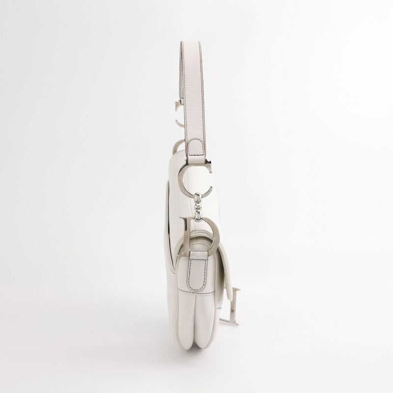 Dior Saddle   Leather White with Silver Hardware