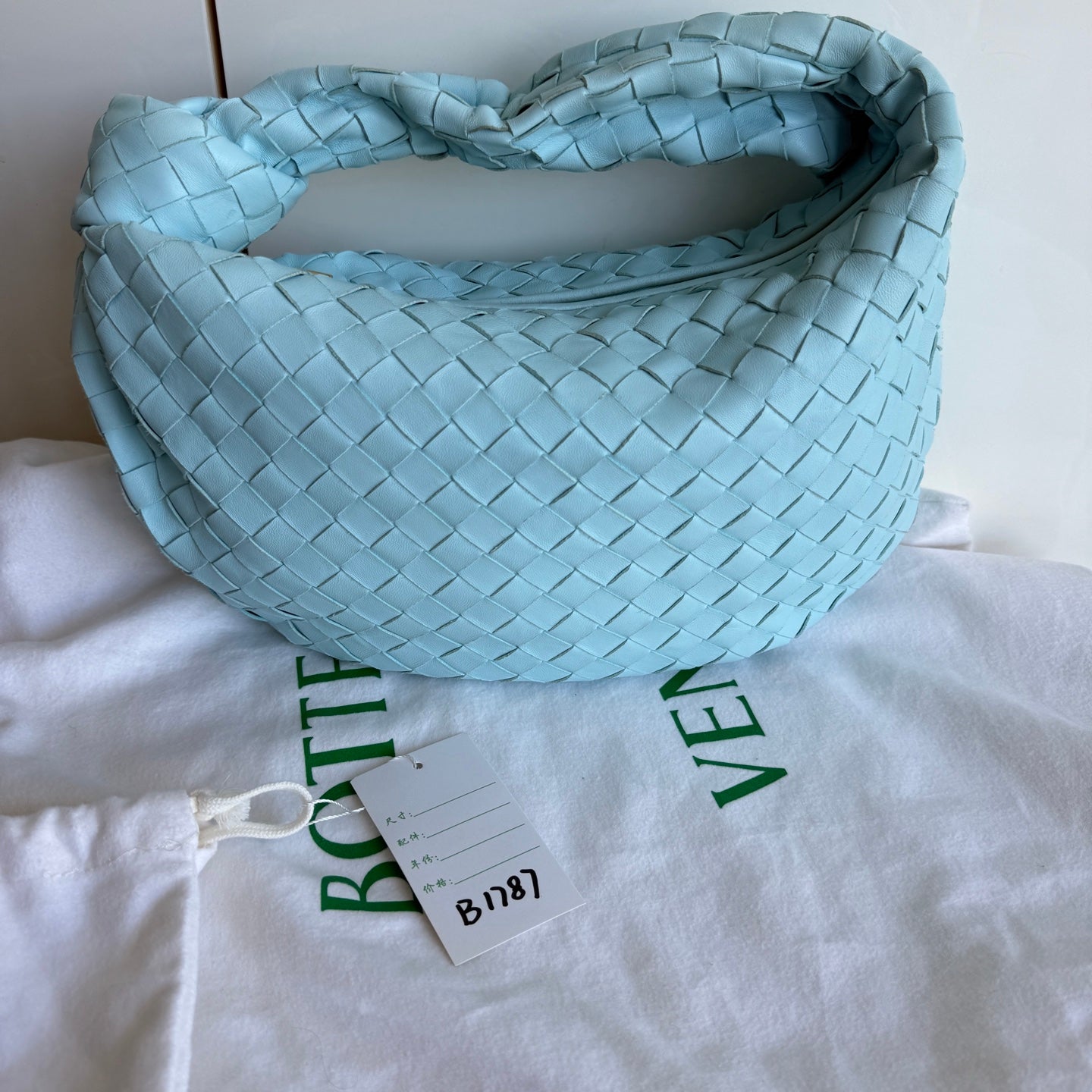 Bottega Veneta Teen Jodie Baby Blue Intrecciato Leather Gold Hardware