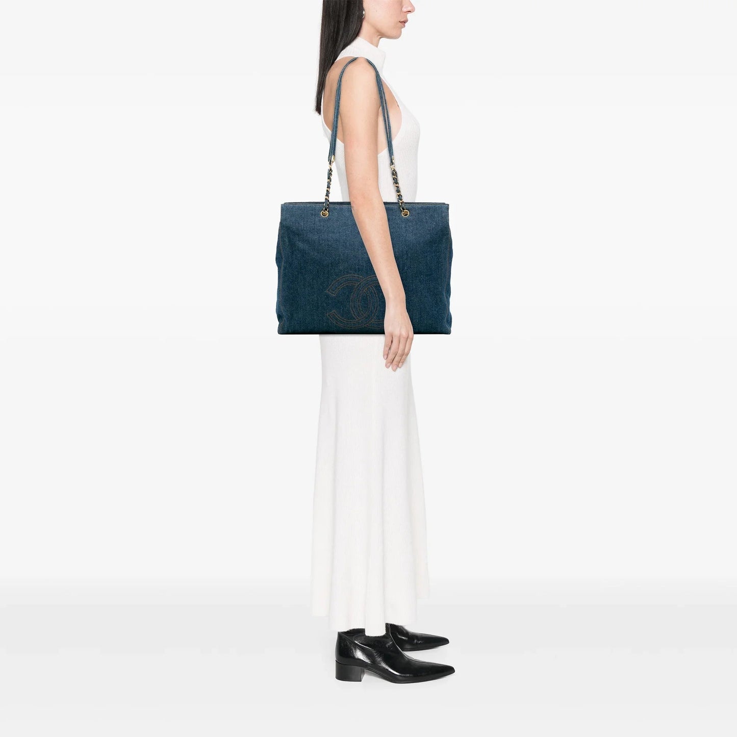 Blue Chanel CC Denim Chain Tote