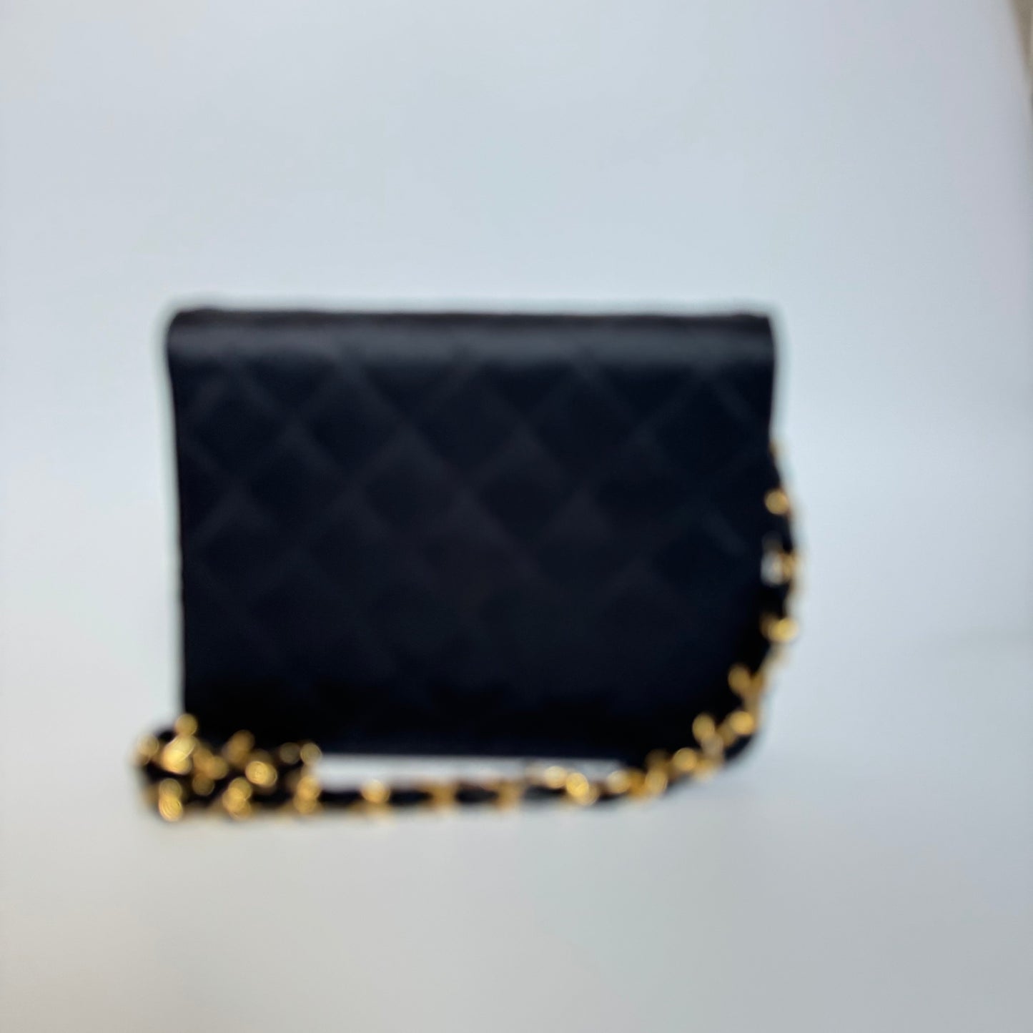 Chanel   Square Wallet on Chain Black Silk Gold Hardware Crossbody Bag, 1986-1988