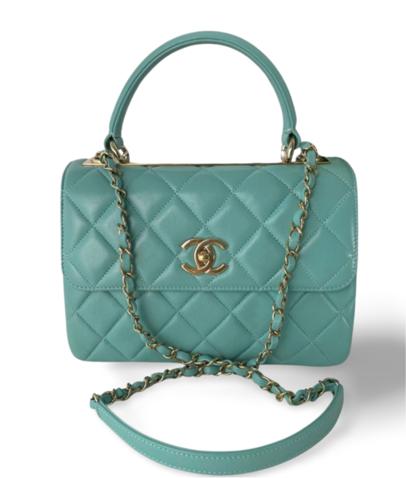 Chanel Small Trendy CC Bag in Light Green Lambskin Leather with Gold Hardware