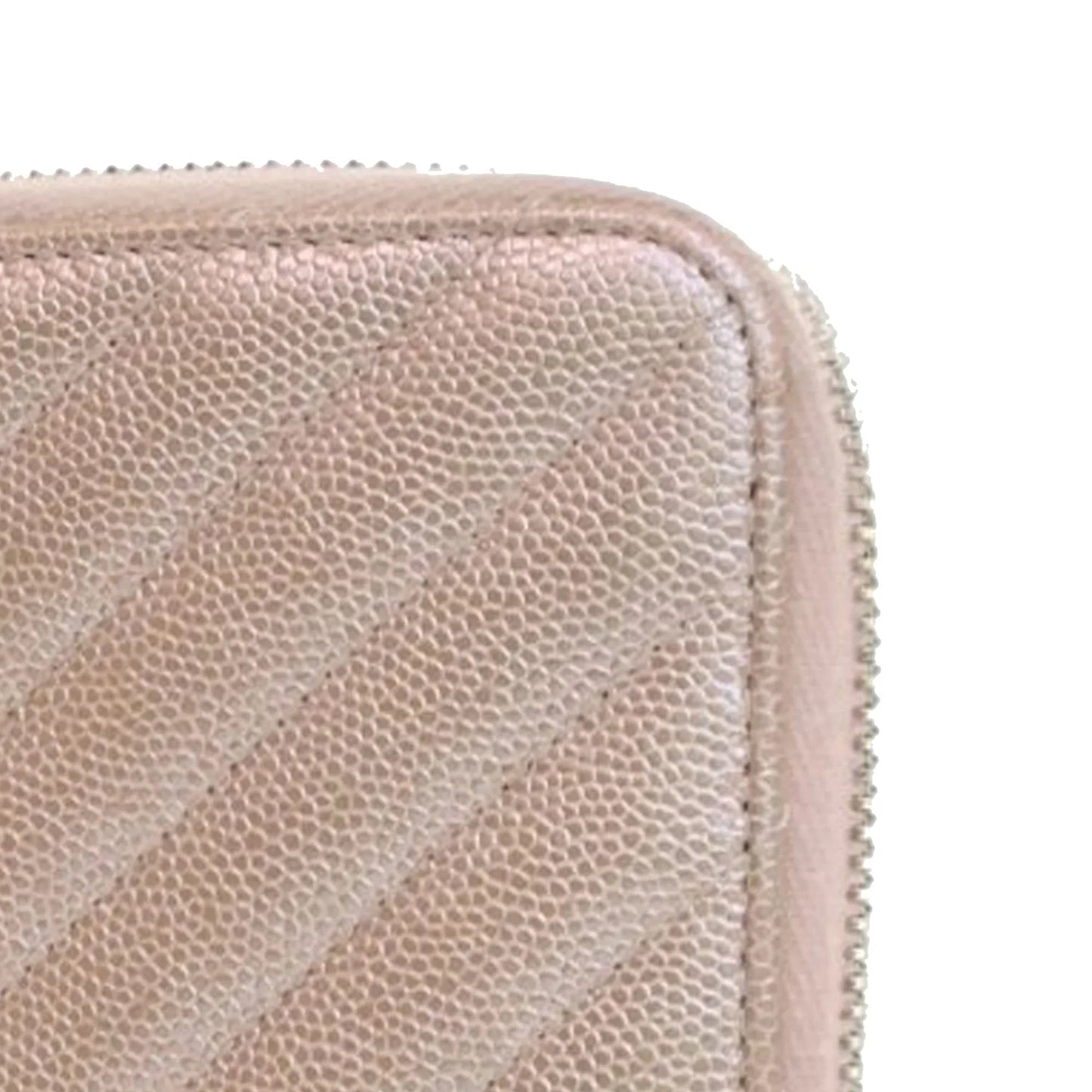 Pink Chanel CC Chevron Iridescent Caviar Zip Around Wallet