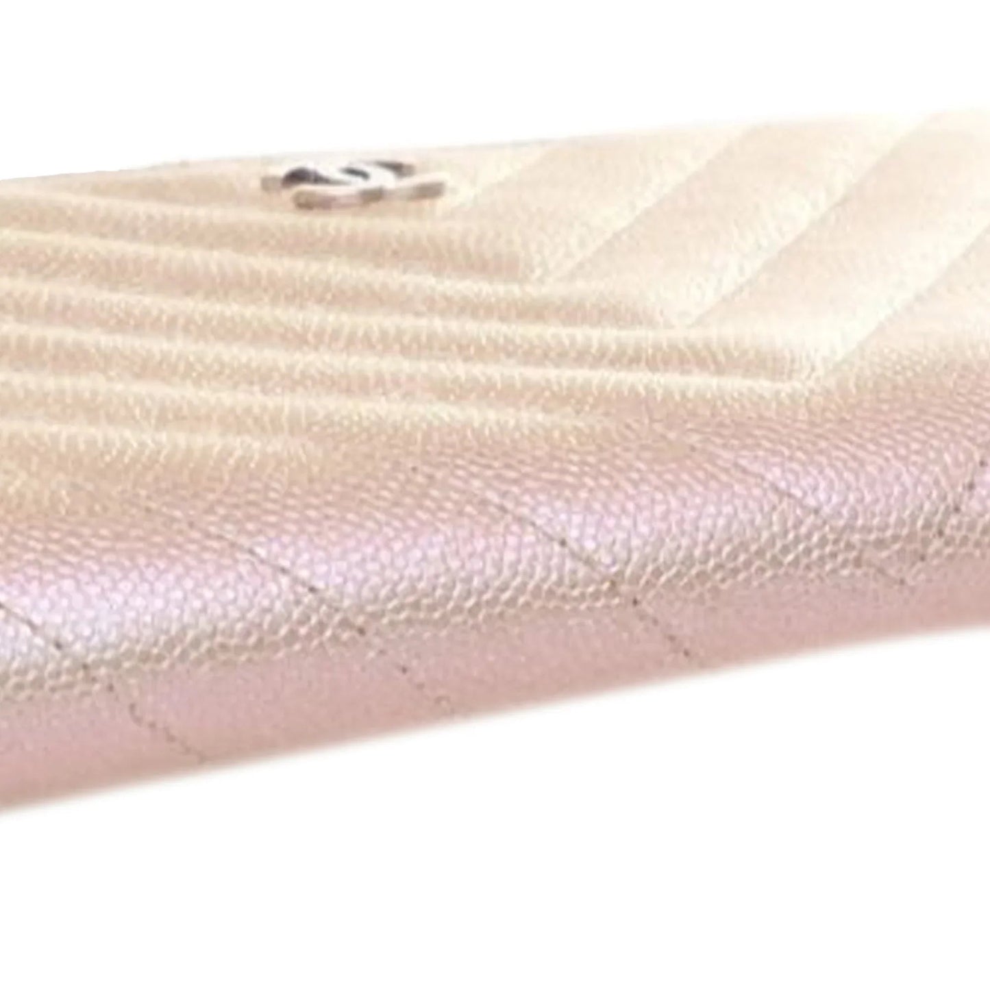 Pink Chanel CC Chevron Iridescent Caviar Zip Around Wallet