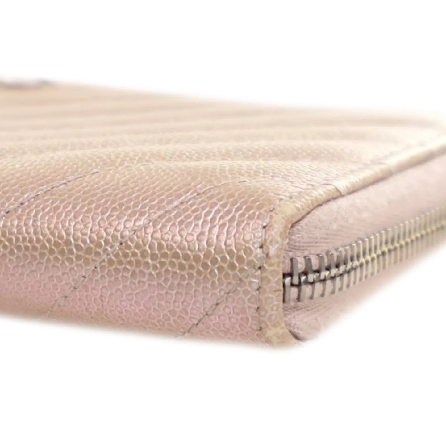 Pink Chanel CC Chevron Iridescent Caviar Zip Around Wallet