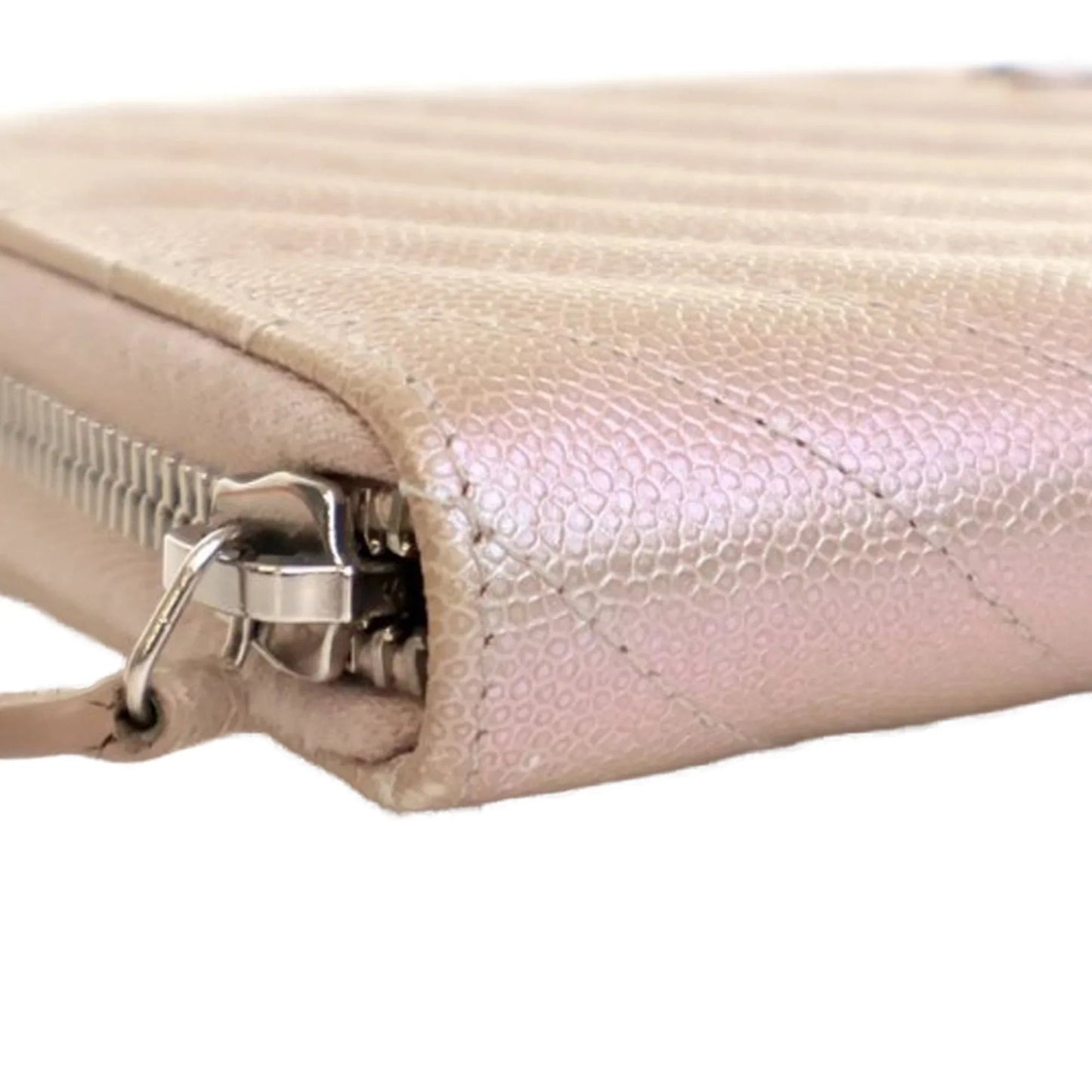 Pink Chanel CC Chevron Iridescent Caviar Zip Around Wallet