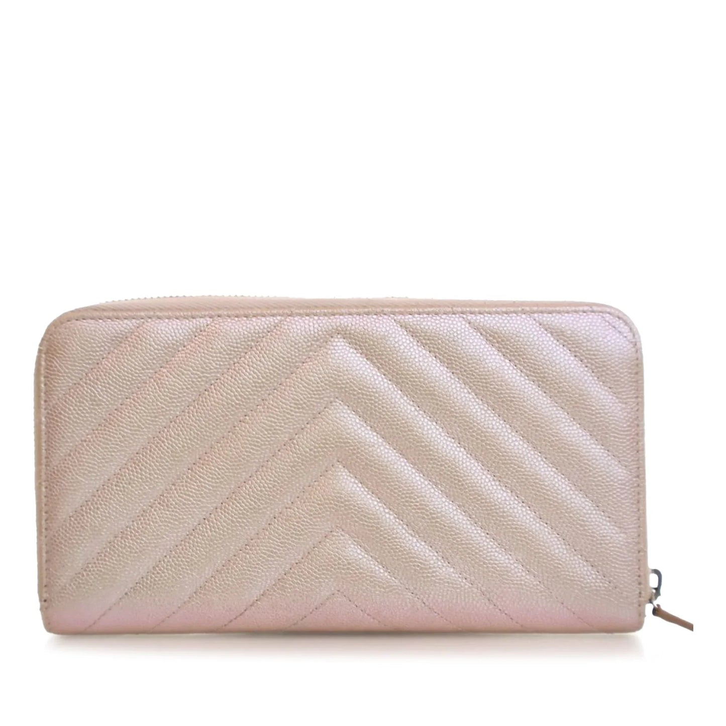 Pink Chanel CC Chevron Iridescent Caviar Zip Around Wallet