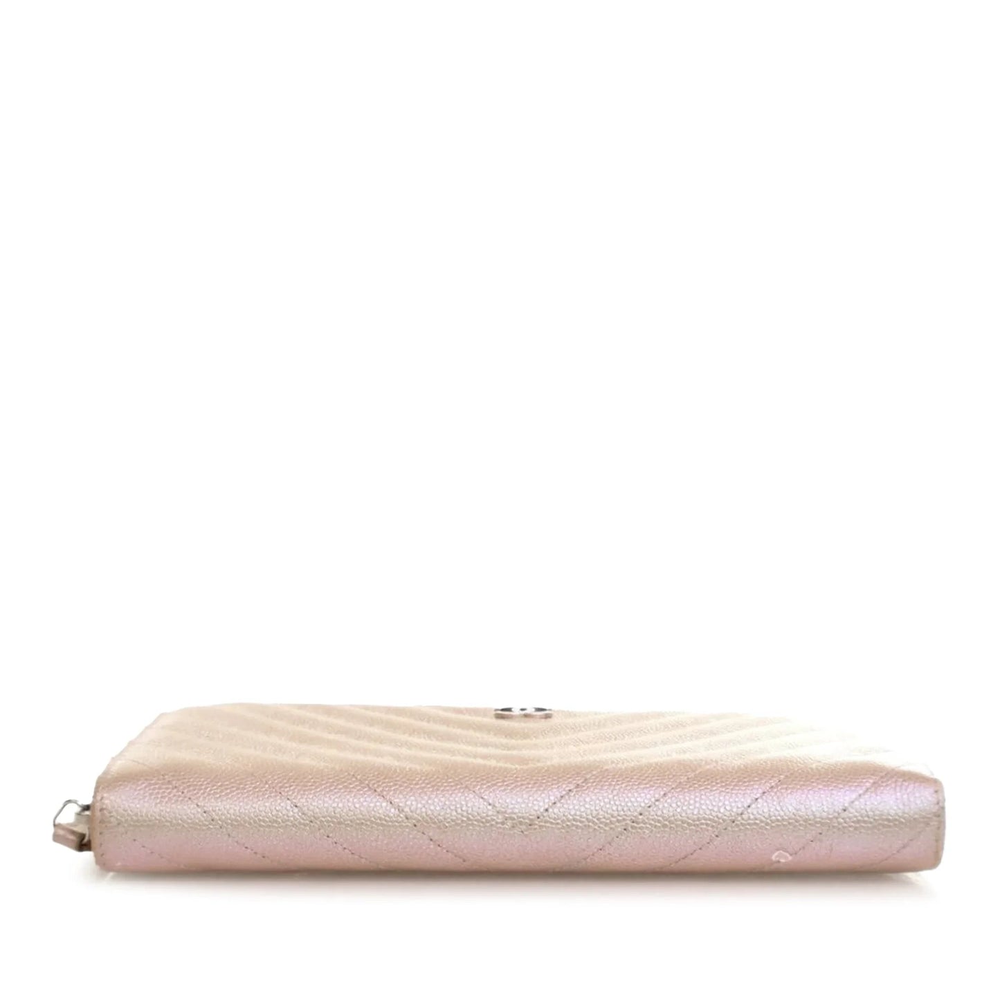 Pink Chanel CC Chevron Iridescent Caviar Zip Around Wallet