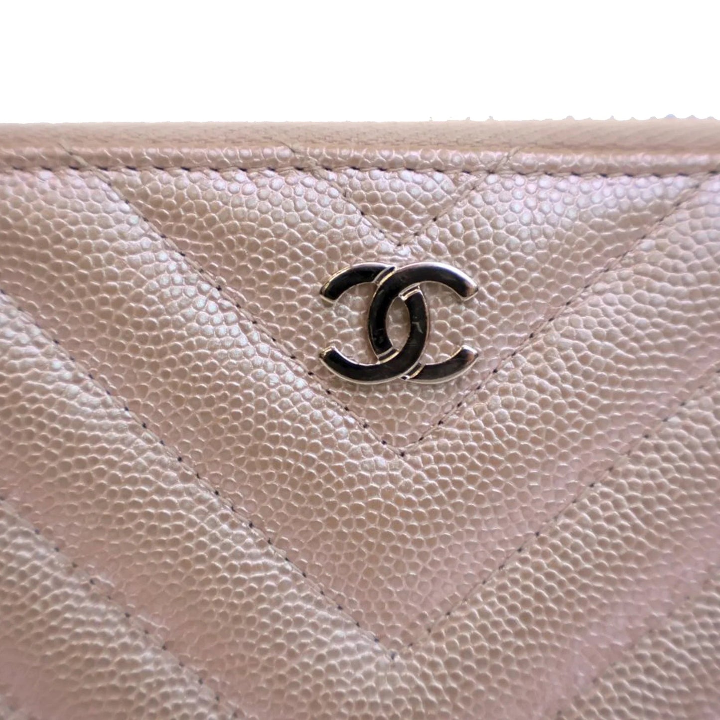 Pink Chanel CC Chevron Iridescent Caviar Zip Around Wallet