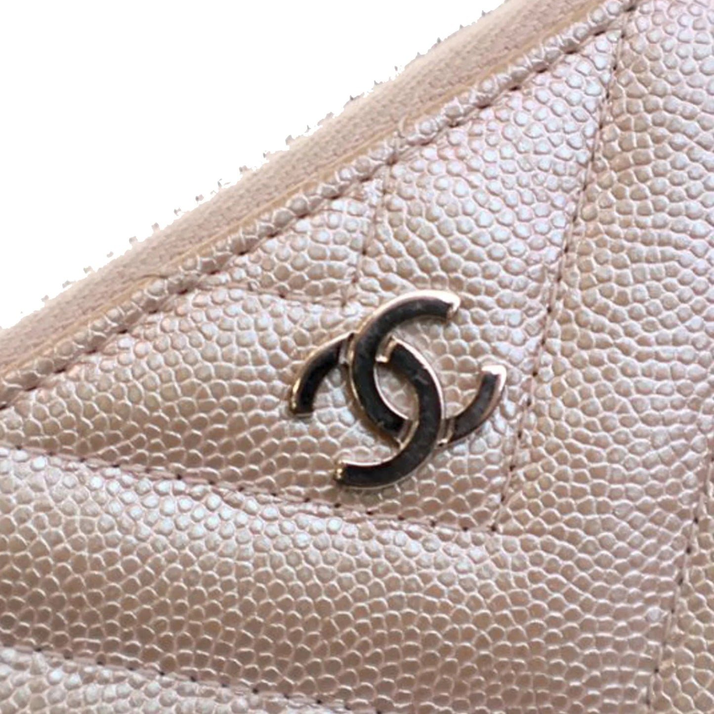 Pink Chanel CC Chevron Iridescent Caviar Zip Around Wallet