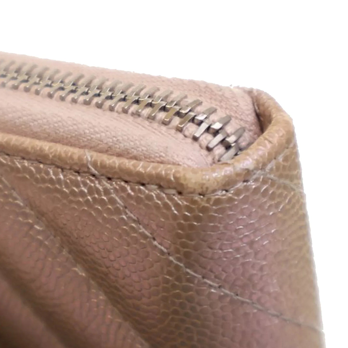 Pink Chanel CC Chevron Iridescent Caviar Zip Around Wallet