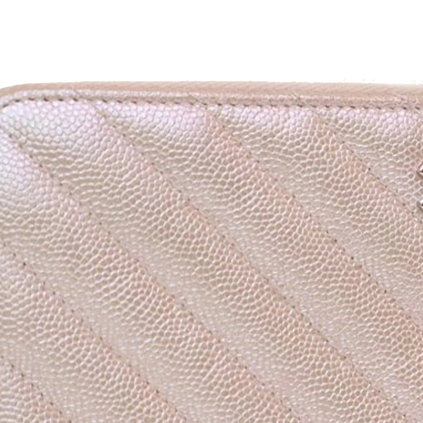 Pink Chanel CC Chevron Iridescent Caviar Zip Around Wallet
