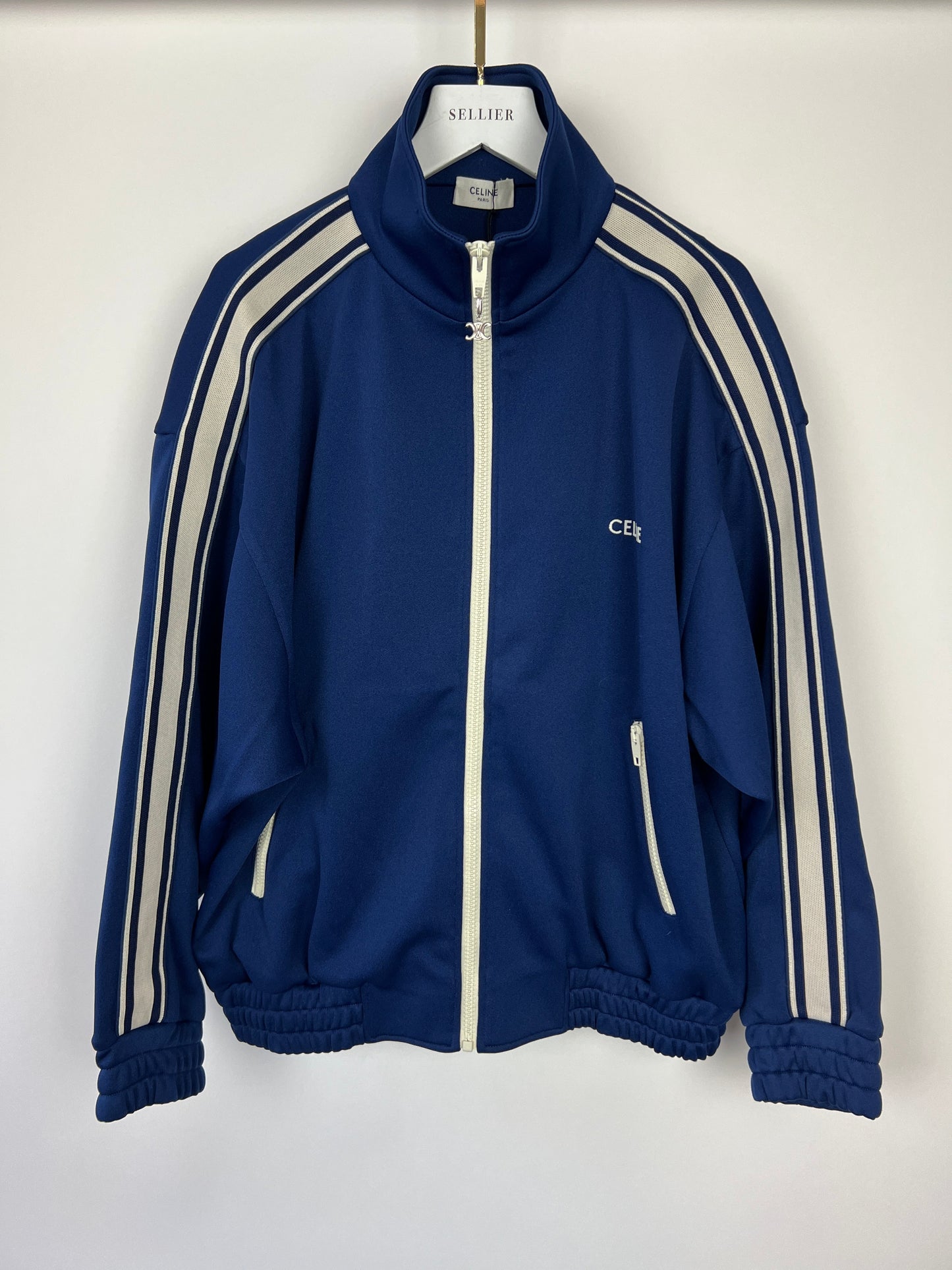 Celine Blue Two-Piece Tracksuit Set with Logo and Stripe Trim Size XS/S (UK 8/10) RRP 2100£