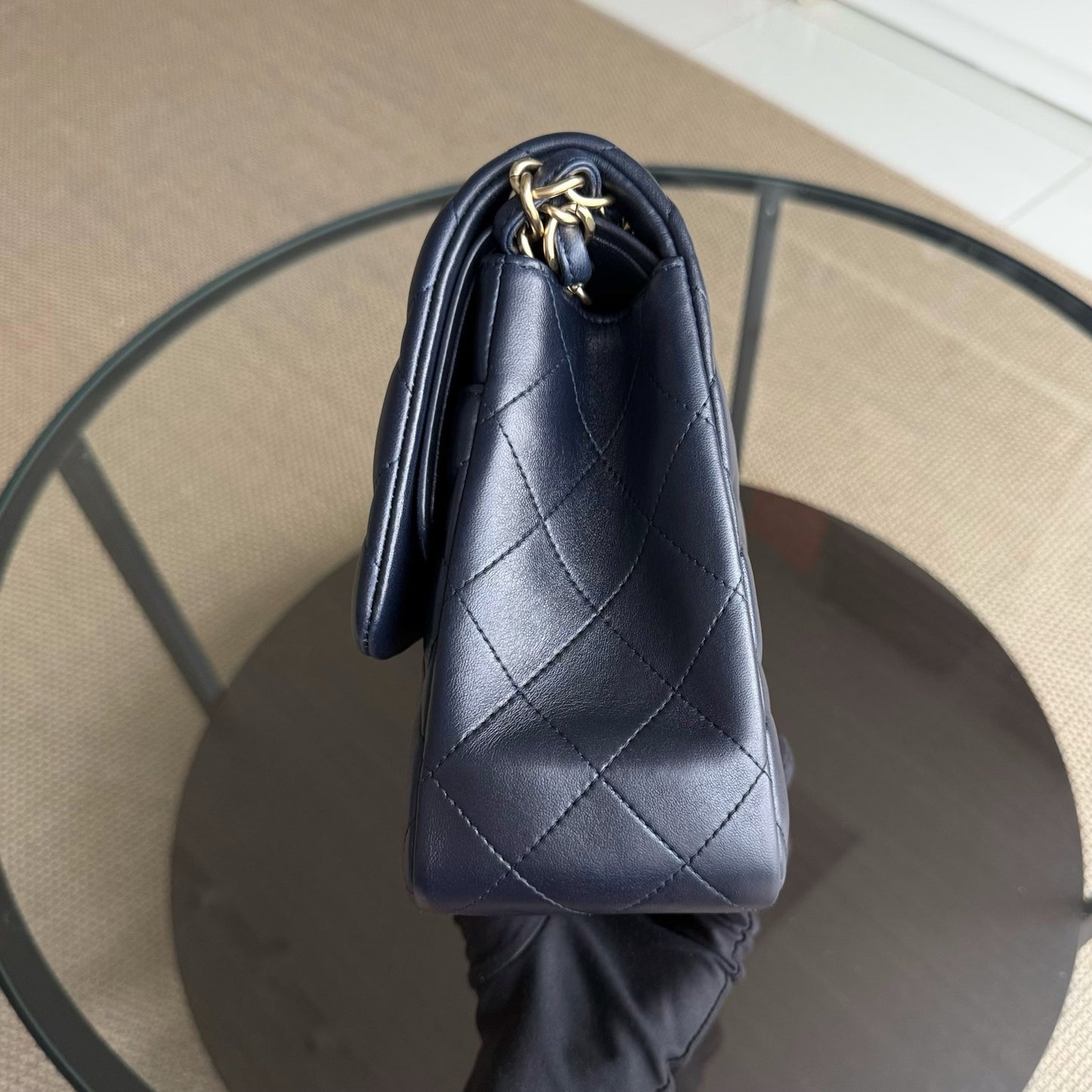 Chanel Classic Flap Jumbo - Double Flap 30CM Quilted Lambskin Dark Blue Gold Hardware Series 20